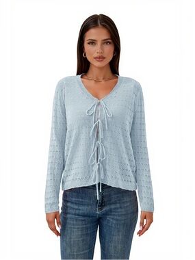 PRETTYGARDEN Blue Long Sleeve Tied Knot Front Cardigan Sweater Size S